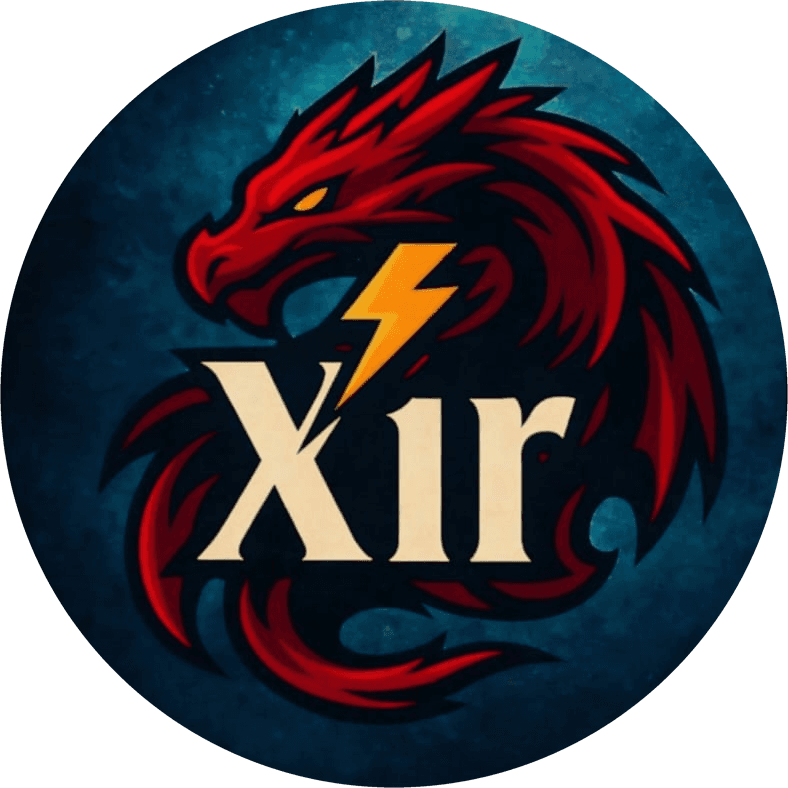Kırmızı ejderha ve amber şimşek figürlü XIR E Sport logosu